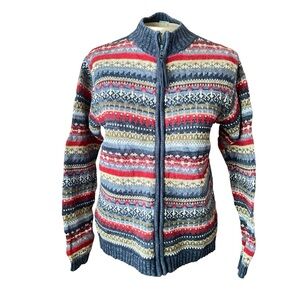 Tiara International Multicolor Nordic Cozy Fair Isle Zip Knit Sweater Size Small